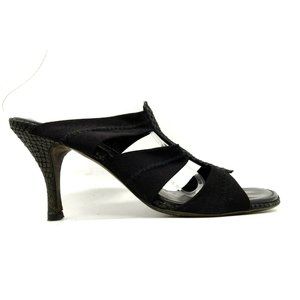Donald Pliner Black Snakeskin Print Stretch Slide Heel Sandal Shoes Womens 8.5 M